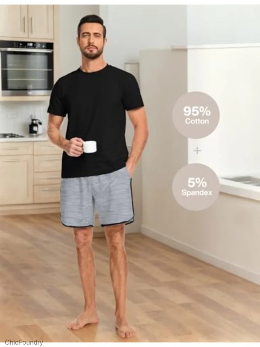 Men's Cotton Pajama Set 2 Piece Short Sleeve and Shorts Lounge Set with Pockets